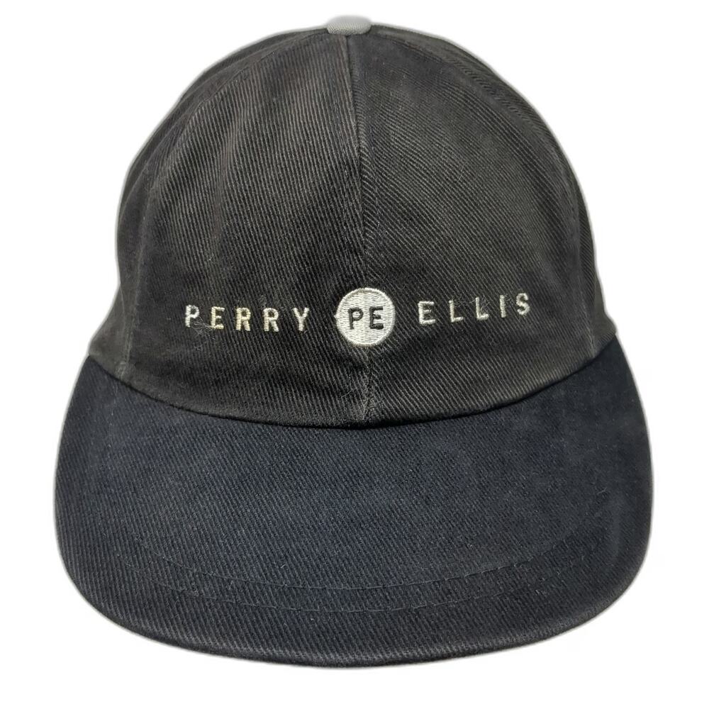 Perry Ellis Baseball Cap Black One Size Suede Bill Leather Strapback Hat